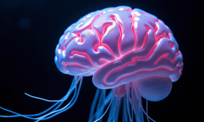 Obraz premium The Luminous Mind: A Human Brain That is a Beautiful, Complex, Glowing Jellyfish