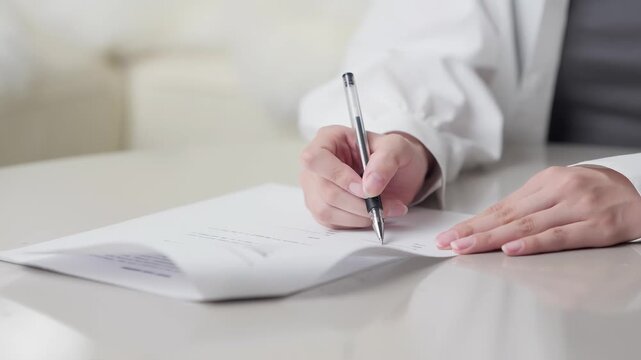 契約書にサインをするアジア人女性の手元