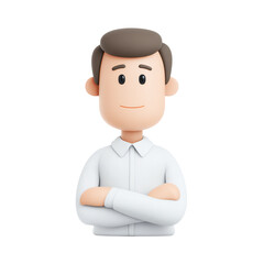 A friendly cartoon character representing a professional male in a white shirt.