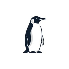 Fototapeta premium A stylized penguin stands upright, featuring black and white plumage against a solid white background