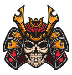 Samurai Skull Armor: A detailed illustration captures the intricate beauty of a samurai helmet over a skull. Blending aspects of traditional Japanese culture with an emblem of mortality.