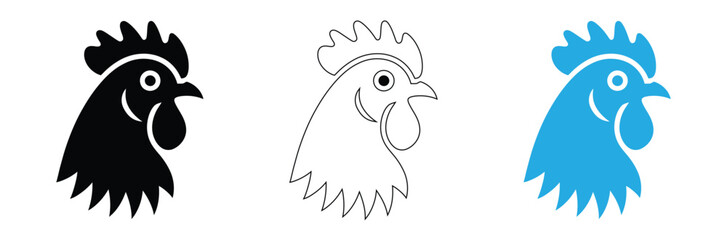 Rooster logo vector icon symbol illustration design.Rooster chicken cock.vector illustration,Rooster head logo set against white background,editable stroke,