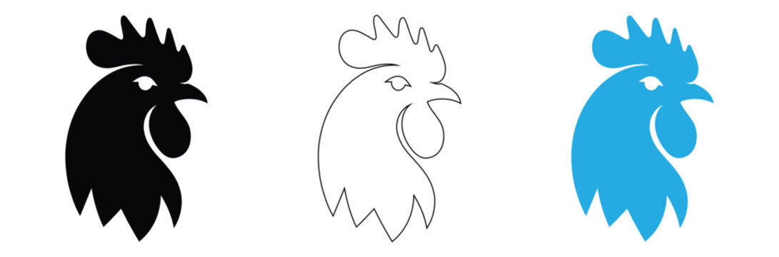 Rooster logo vector icon symbol illustration design.Rooster chicken cock.vector illustration,Rooster head logo set against white background,editable stroke,