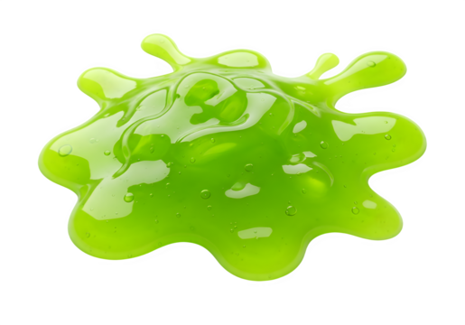 A vivid neon green slime blob shape, isolated on white or transparent background. PNG