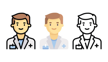 Doctor Vector and Icon Collection – Male and Female Doctor Illustrations, Medical Staff, Healthcare Professionals, Hospital Scene, and Medicine Icons Set