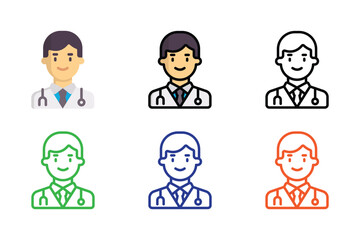 Doctor Vector and Icon Collection – Male and Female Doctor Illustrations, Medical Staff, Healthcare Professionals, Hospital Scene, and Medicine Icons Set