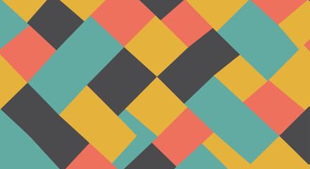 A geometric pattern with overlapping rectangles in various colors, creating an abstract and vibrant design