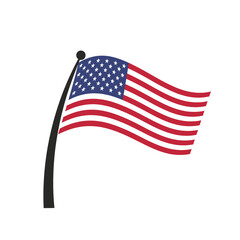 Fototapeta premium A waving flag with alternating red and white stripes and a blue canton with white stars, on a black pole