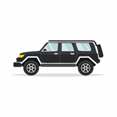 Black FourDoor SUV with Silver Trim and Yellow Headlights Illustration.