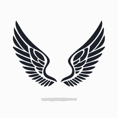Black Wing Silhouette with Feathered Details and Shadow.