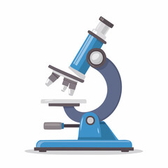 Blue and Gray Cartoon Microscope Illustration on White Background.