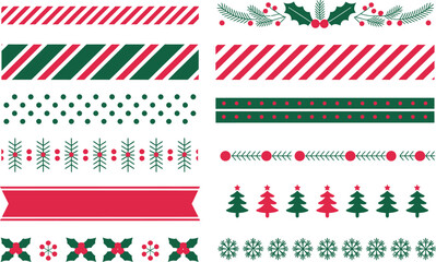 Christmas borders and festive patterns in red and green