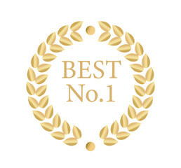 Golden laurel wreath with text BEST No. 1 in the center, elegant graphic style on a white background. Concept of excellence, top rank, and achievement. Vector illustration