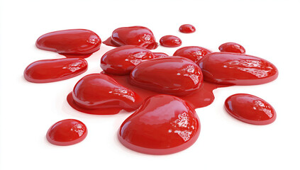 Red Paint Splatter on White Background, Glossy and Viscous.