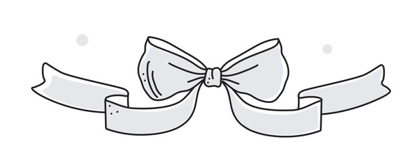 Decorative ribbon bow with long flowing tails in a minimal cartoon style on a white background. Concept of celebration, gift wrapping, or festive decor. Vector illustration