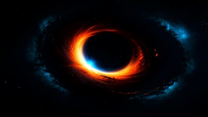 a black hole surrounded by a glowing accretion disk. The center is a pitch-black blackness that is the black hole itself, surrounded by a ring of very bright light. - Powered by Adobe