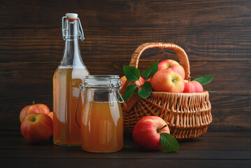 Apple cider in glass bottles