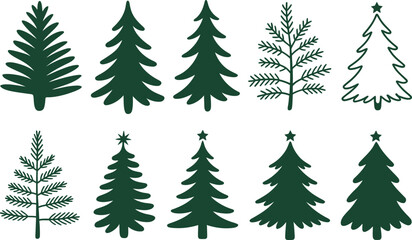 Obraz premium Collection of ten diverse dark green Christmas trees