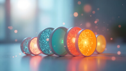 Gradient luminous disc sequence creates a spectrum effect, showcasing modern minimalist design and