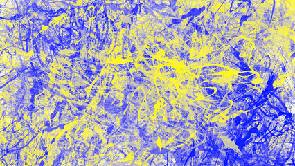 ink Abstract art blue yellow splatter paint background modern art expressionism