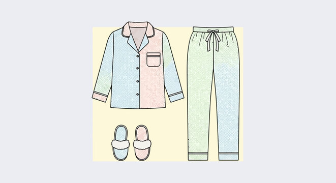 Cartoon pajama set button shirt drawstring pants fuzzy slippers