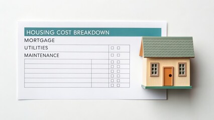 first time homebuyer loan house concept. Housing cost breakdown with a model house representation.