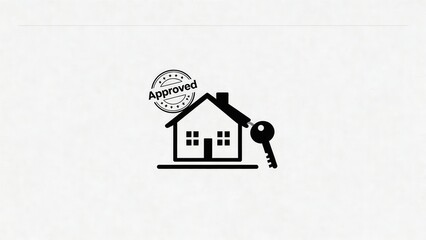 first time homebuyer loan house concept. House illustration with a key and approved stamp graphic.