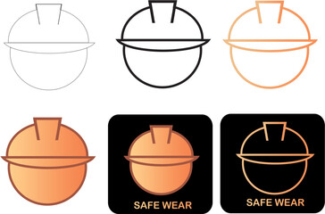 Minimalist Icon Set Featuring Safety Helmets and Hard Hats for Construction and Industrial Use