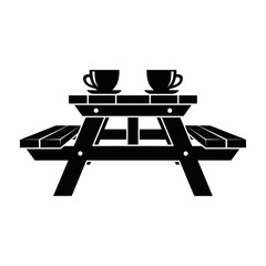 Picnic Table with Coffee Cups Icon – Outdoor Café and Relaxation Vector Illustration