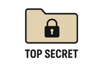 Confidential document folder with padlock and top secret text, protecting sensitive data and information, transparent background