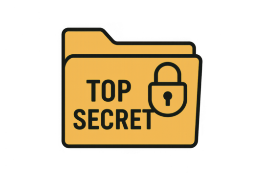 Top secret folder icon showing confidential data protection, security, and privacy, with a locked padlock symbol