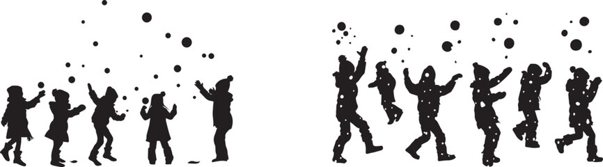 Winter snow fun children playing silhouette vector illustration graphic design