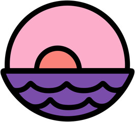 Cute Sunset Icon: Pink Cartoon Ocean Scene