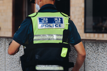 Korean Police squad formation in protective uniform with 