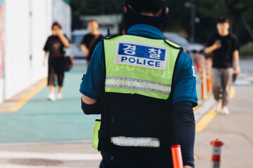 Korean Police squad formation in protective uniform with 