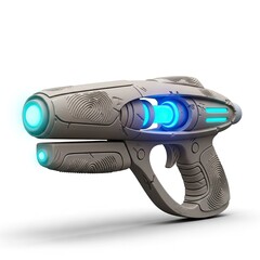 Futuristic Laser Gun with Glowing Blue Lights and Detailed Design.