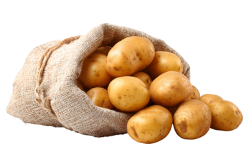 Photo of a bag full of potatoes on a transparent background