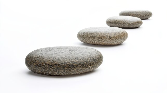 a series of stepping stones, each with symbols like resumes, career goals, and job roles, on blurred background