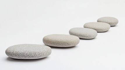a series of stepping stones, each with symbols like resumes, career goals, and job roles, on blurred background