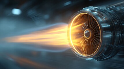Dynamic jet engine generating intense thrust and power for high-speed flight, perfect for transportation and engineering themes with a modern vibe