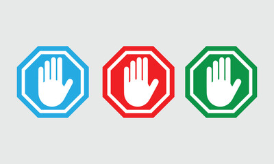 Set of Stop Hand Gesture Warning Signs.