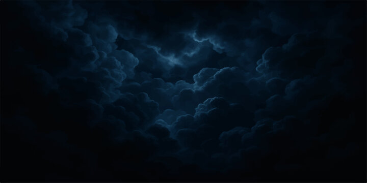 Dark blue sky background with stormy dark clouds and a hint of light