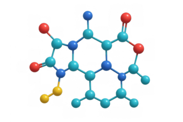 Riboflavin molecule ball-and-stick model, showing chemical structure of vitamin b2 on transparent background