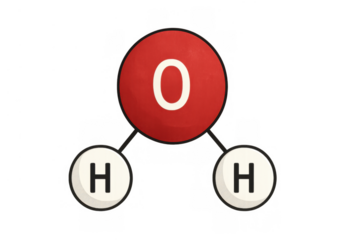 Water molecule model illustrating chemical bond structure with oxygen and hydrogen atoms, science and chemistry concept