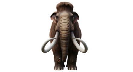 An imposing mammoth stands proudly, a majestic beast of the prehistoric era. Its tusks are long, curved, and impressive