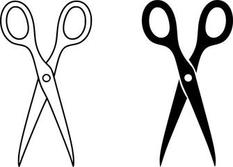 Scissors, black and white vector, outline and silhouette versions
