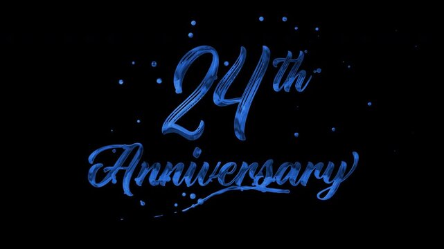 24th anniversary text animation in blue metallic effect. suitable for celebrating special occasions, invitations, anniversary cards and social media. Includes alpha channel for any background.