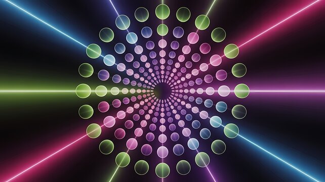 Abstract background with colorful circles and neon lines glowing in dark