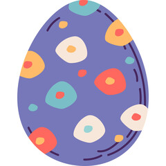 A blue easter egg decorated with colorful abstract shapes and dots on a transparent background in a festive celebration style