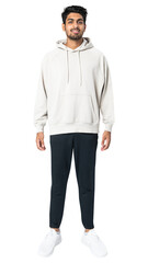 Fototapeta premium Man png mockup in white hoodie street fashion full body
